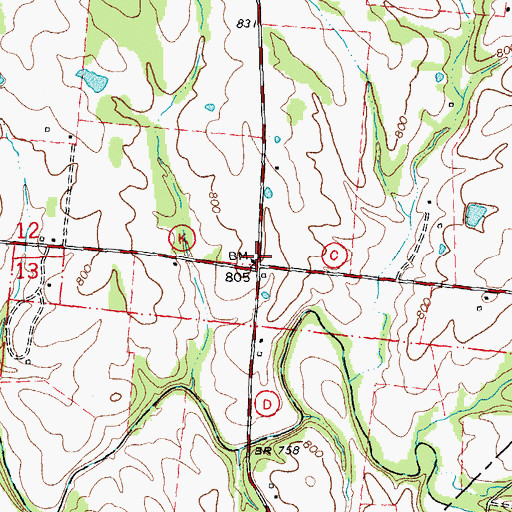 Topographic Map of Jaydee, MO