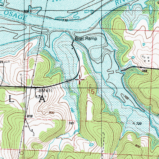 Topographic Map of Brush Creek Public Use Area, MO