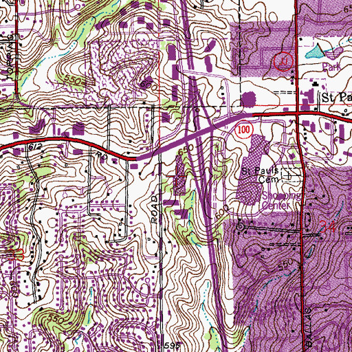 Topographic Map of Des Peres Square, MO