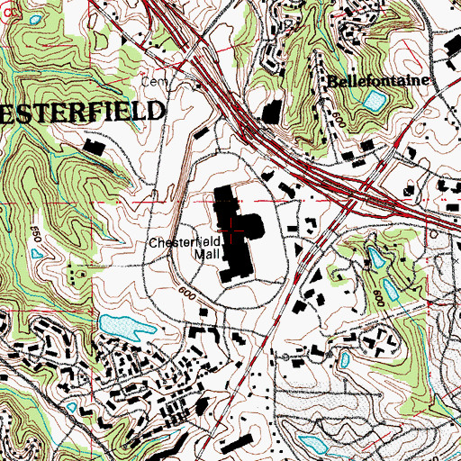 Topographic Map of Chesterfield Mall, MO