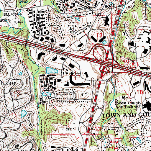 Topographic Map of Woods Mill Center, MO
