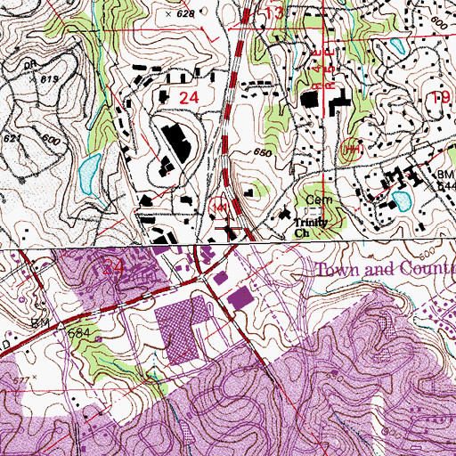 Topographic Map of Clayton Village Shopping Center, MO