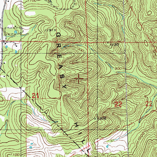 Topographic Map of Greasy Hills, MO