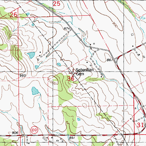 Topographic Map of Sebastian Cemetery, MO
