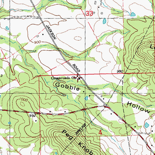 Topographic Map of Crossroads Church, MO