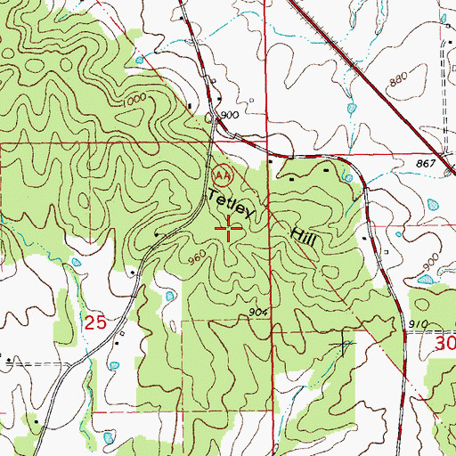 Topographic Map of Tetley Hill, MO