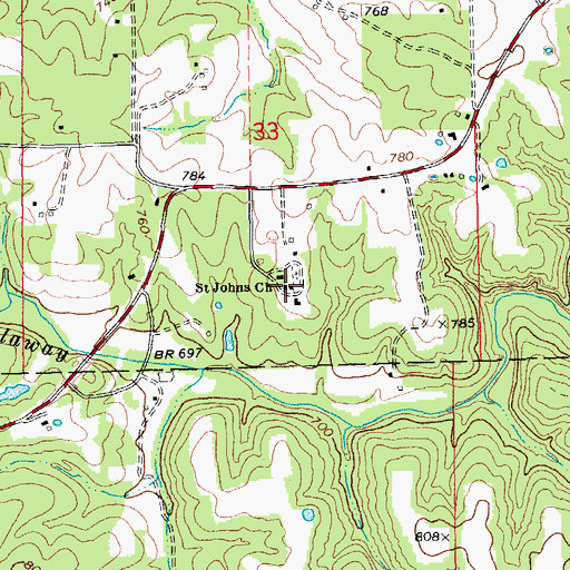 Topographic Map of Saint Johns School (historical), MO