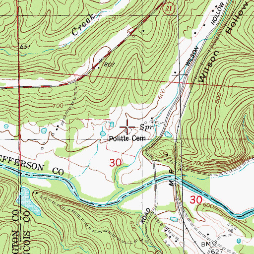 Topographic Map of Politte Cemetery, MO