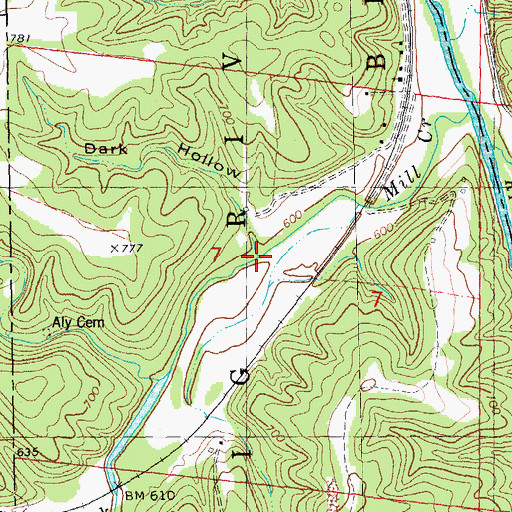 Topographic Map of Dark Hollow, MO