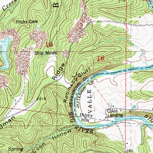 Topographic Map of Robinson Bluff, MO