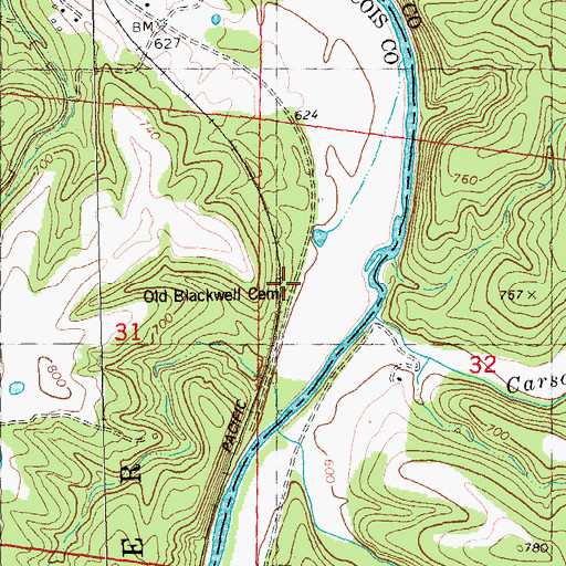 Topographic Map of Old Blackwell Cemetery, MO