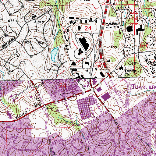 Topographic Map of The Lamp and Lantern Village, MO