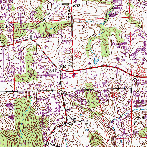 Topographic Map of Mason Woods Village, MO