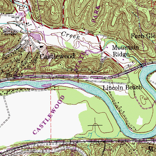 Topographic Map of Castlewood State Park, MO