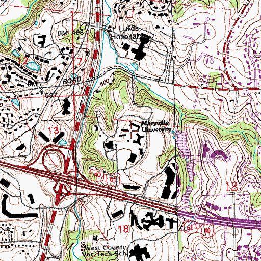 Topographic Map of Maryville University of Saint Louis, MO