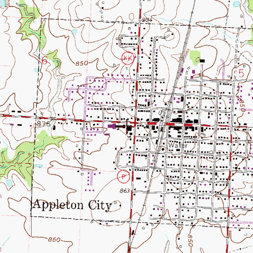Topographic Map of Appleton City High School, MO