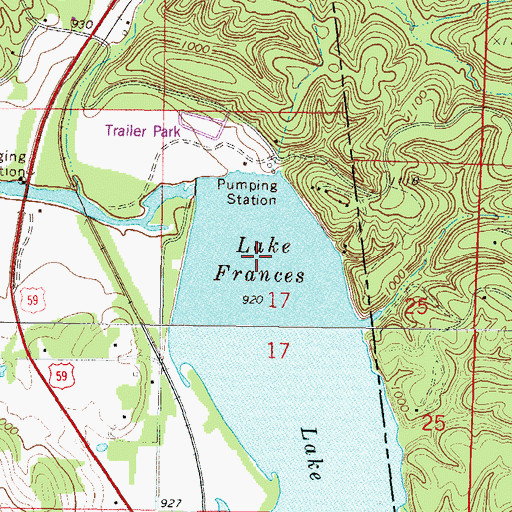 Topographic Map of Lake Frances, AR