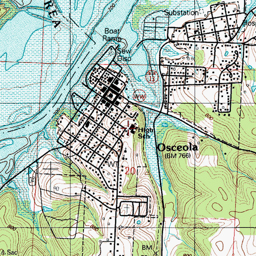 Topographic Map of Osceola School, MO