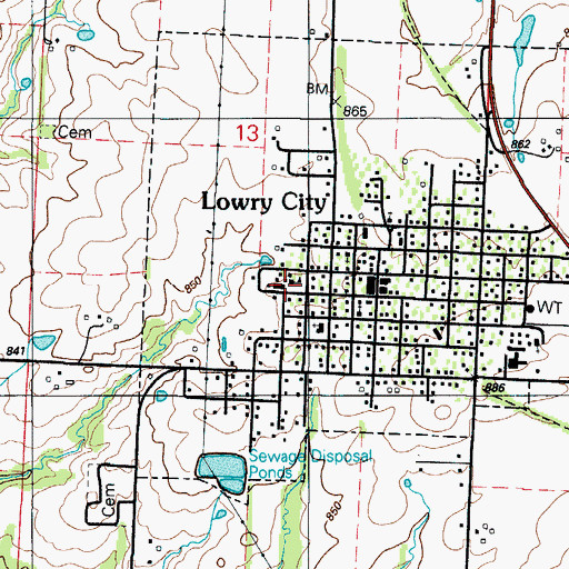 Topographic Map of Lowry City School (historical), MO