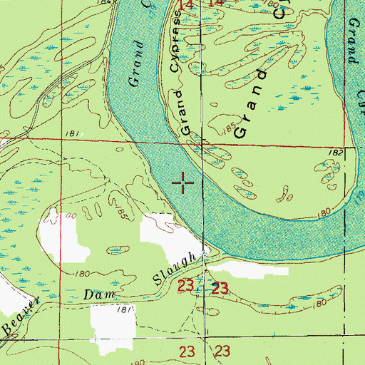 Topographic Map of Grand Cypress Lake, AR