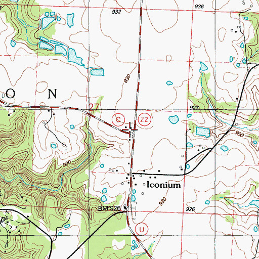 Topographic Map of Iconium School (historical), MO