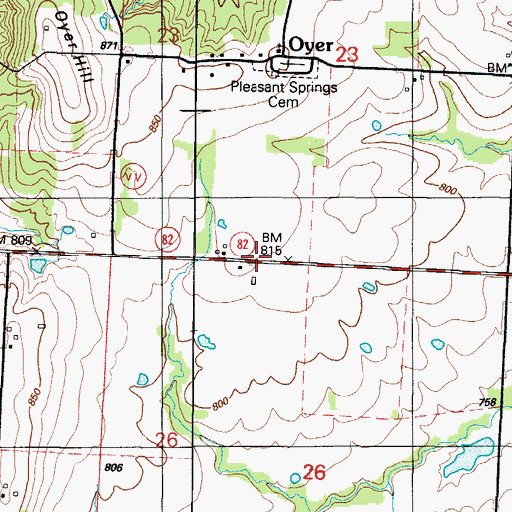 Topographic Map of New Oyer, MO