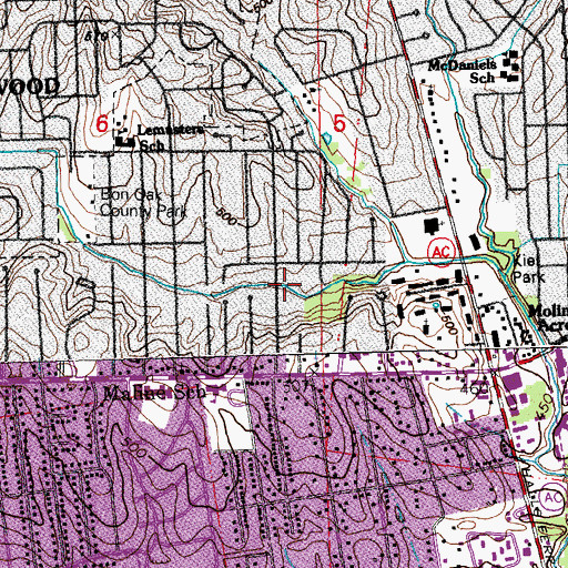 Topographic Map of Central City Shopping Center, MO