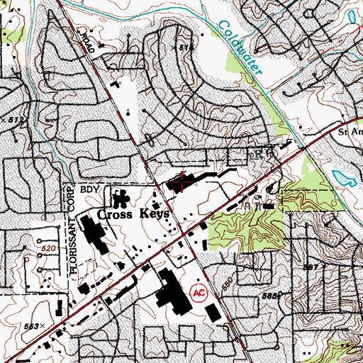 Topographic Map of Cross Keys Shopping Center, MO
