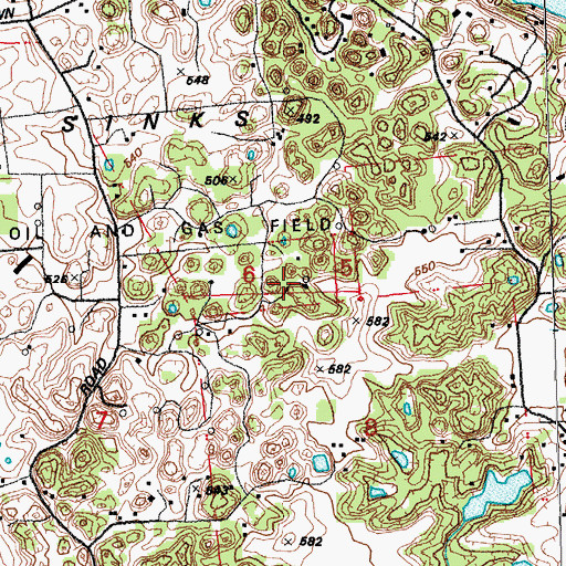 Topographic Map of Sinks, MO