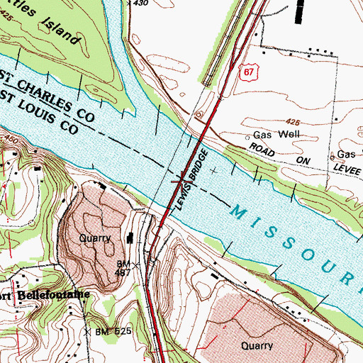 Topographic Map of Lewis Bridge, MO
