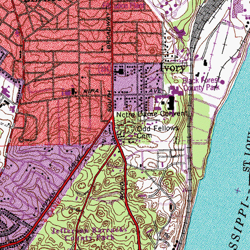 Topographic Map of Odd Fellows Cemetery, MO