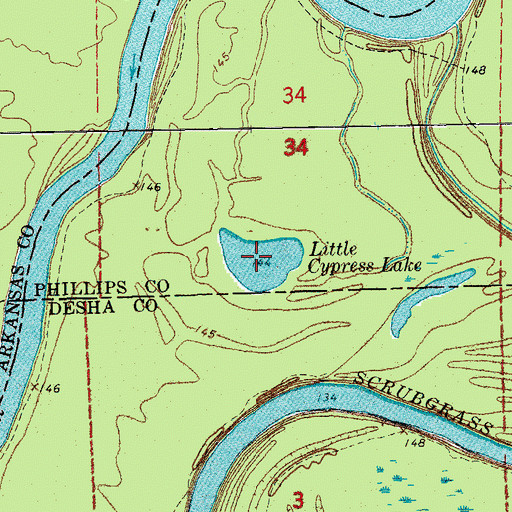Topographic Map of Little Cypress Lake, AR