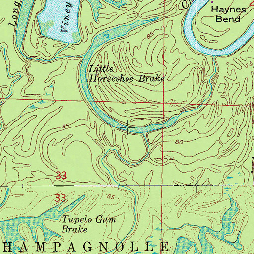 Topographic Map of Little Horseshoe Brake, AR