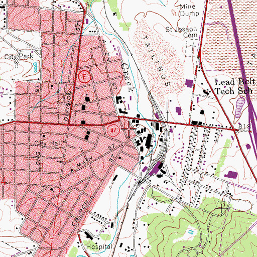 Topographic Map of La Grave Mines (historical), MO