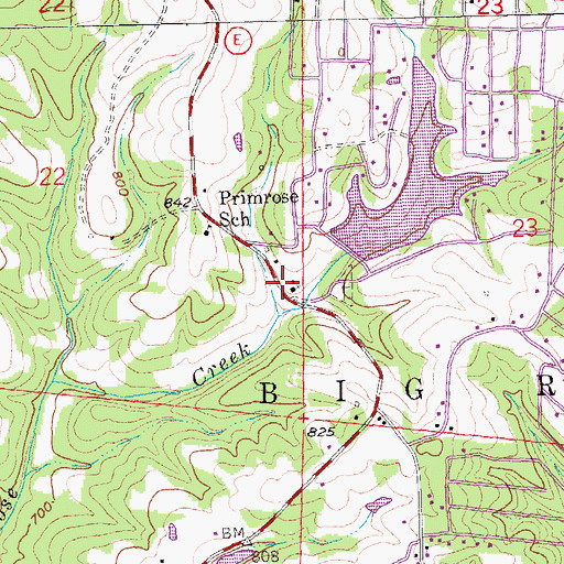 Topographic Map of Primrose Temperance Missionary Baptist Church, MO