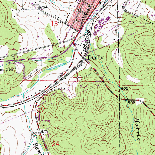 Topographic Map of Derby Lead Mine (historical), MO