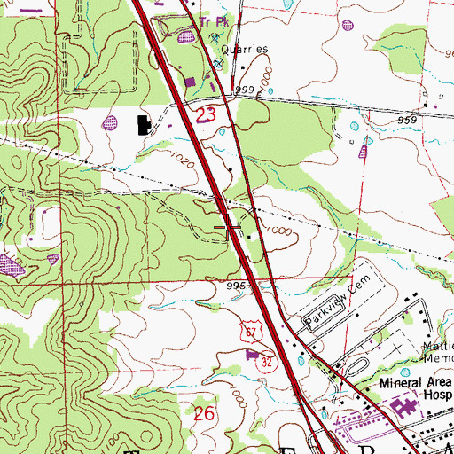 Topographic Map of Oak Hill School (historical), MO