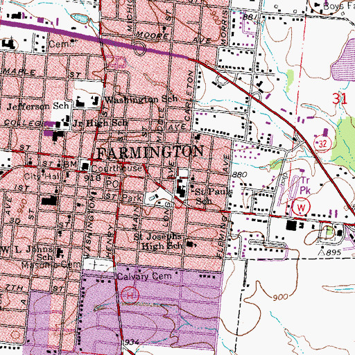 Topographic Map of Saint Pauls Evangelical Lutheran Church, MO