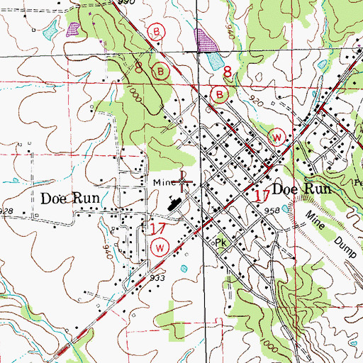 Topographic Map of Doe Run Lead Mines, MO