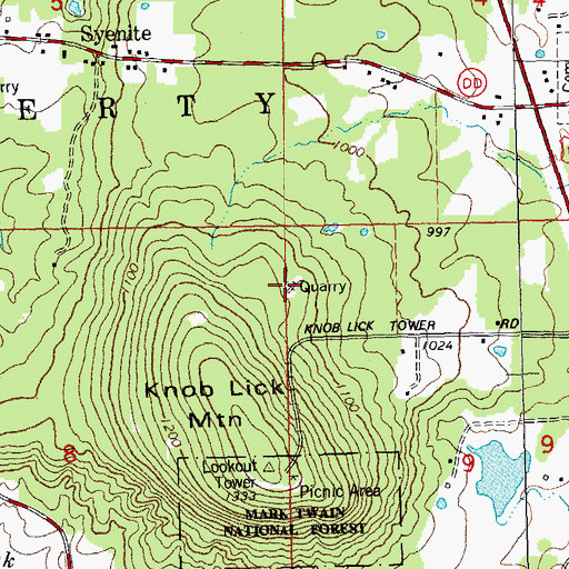 Topographic Map of Asplof Granite Quarry, MO