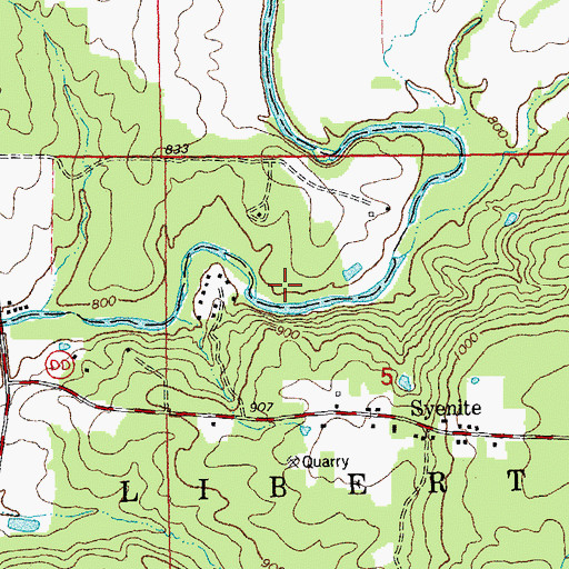Topographic Map of Milne and Gordon Granite Quarry, MO
