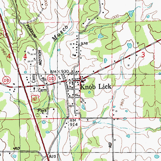 Topographic Map of Texas Baptist Church, MO