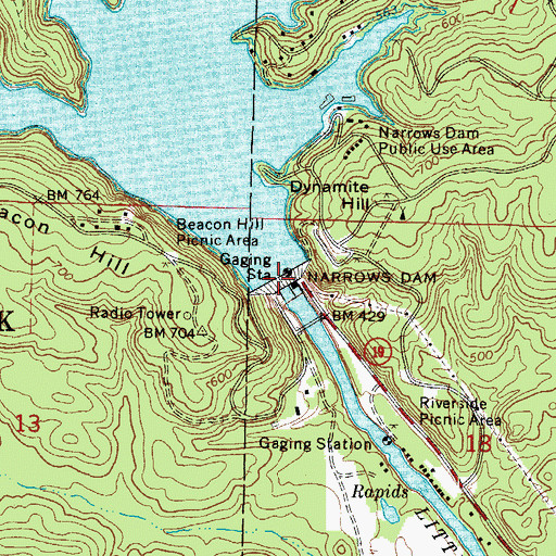 Topographic Map of Narrows Dam, AR