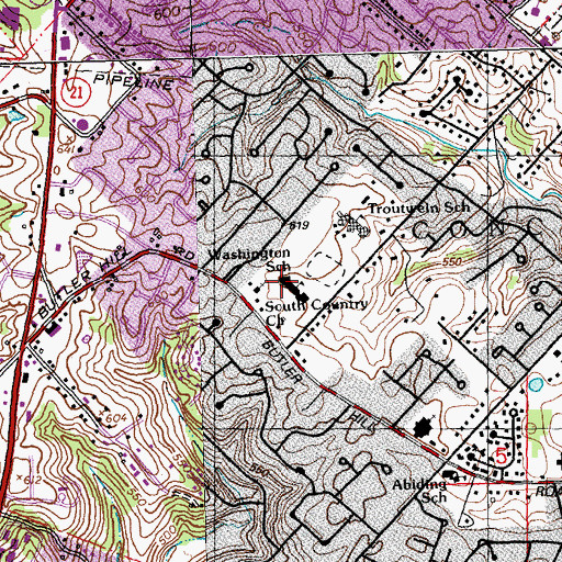 Topographic Map of Washington School, MO