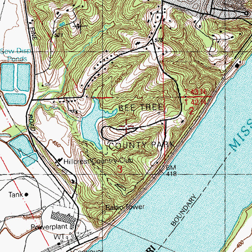 Topographic Map of Bee Tree County Park, MO