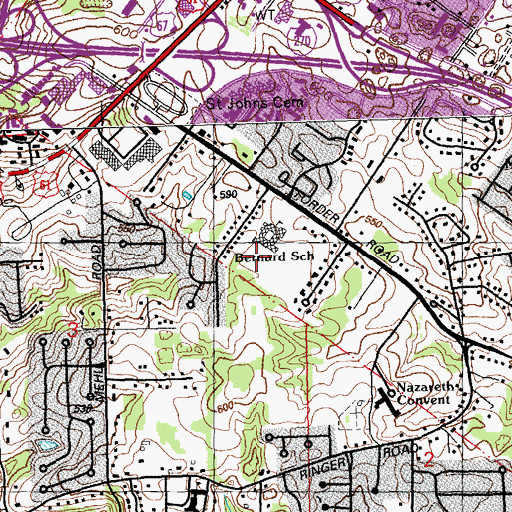 Topographic Map of Bernard Middle School, MO