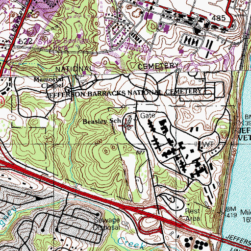 Topographic Map of Beasley Elementary School, MO