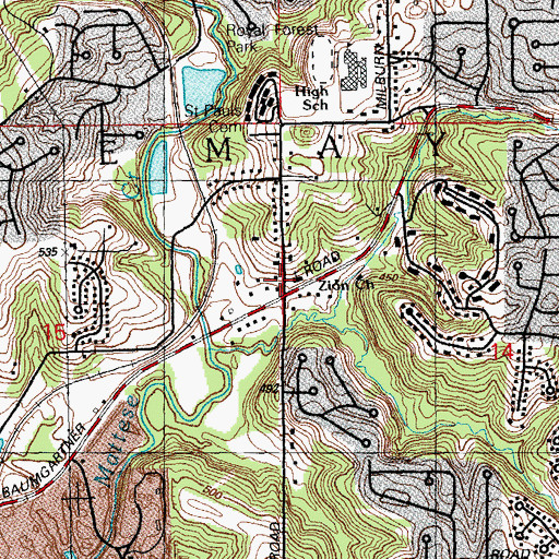 Topographic Map of Zion Church, MO