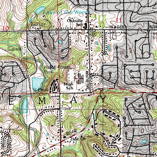 Topographic Map of Oakville Senior High School, MO