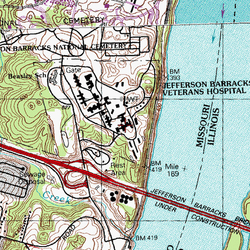 Topographic Map of Veterans Affairs Saint Louis Medical Center - Jefferson Barracks Division, MO